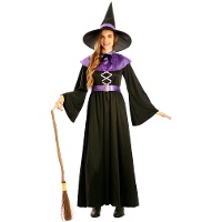 Disfraz de bruja morado y negro para mujer