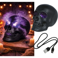 Calavera decorativa con efecto humo y luz de 16 cm