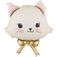 Globo gato kawaii con lazo dorado, diseño infantil