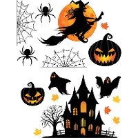 Decoraciones adhesivas para pared de siluetas de Halloween - 16 unidades