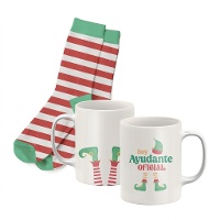 Set regalo de taza y calcetines de Navidad Elfo
