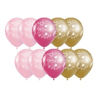 Globos de princess rosa, fucsia y dorado de 30 cm - 10 unidades