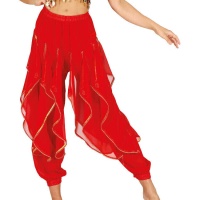 Pantalones de danza del vientre con volantes rojo