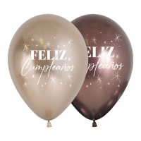 Globos de látex biodegradables marrones de Feliz Cumpleaños de 30 cm - Sempertex - 12 unidades