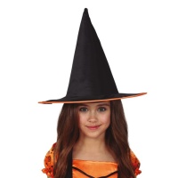 Sombrero de bruja negros con borde naranja infantil - 53 cm