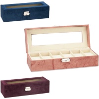Caja para relojes rosa con llave - 6 compartimentos