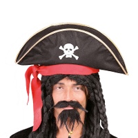 Sombrero de pirata borde dorado con cinta roja