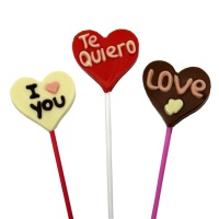 Piruletas de chocolate con forma de corazón y mensaje amoroso surtidas - 1 unidad