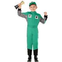 Disfraz de piloto de carreras verde para niño