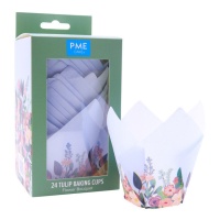 Cápsulas tulipán de papel para muffins azul de flores - PME - 24 unidades
