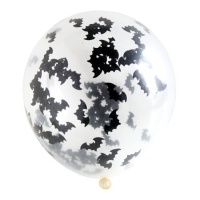 Globos de látex transparente con confeti de murciélagos de 30 cm - Folat - 4 unidades