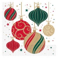 Servilletas blancas con bolas de Navidad de 16,5 x 16,5 cm - 20 unidades