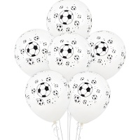 Globos blancos con estampado de balón de fútbol - Pack 6
