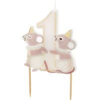 Vela de número 1 de ratón baby de 7,5 cm