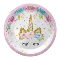 Platos de Unicornio dormido con flores de 18 cm - 8 unidades