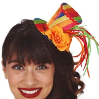 Chistera mini multicolor con flor y plumas