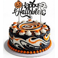 Topper para tarta de Happy Halloween con glitter de 16 x 24 cm