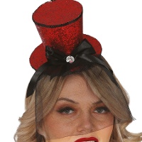 Diadema de mini chistera roja de Steampunk