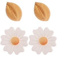 Obleas de flores blancas y hojas doradas - 10 unidades