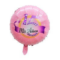 Globo de cumpleaños rosa chicle Mis 15 años de 45 cm