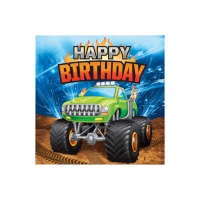 Servilletas de Monster Trucks Happy Birthday de 16,5 x 16,5 cm - 16 unidades