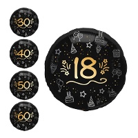 Globo de cumpleaños negro con número de 45 cm