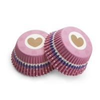 Cápsulas para cupcakes rosas de corazones y puntos - 50 unidades