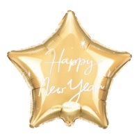 Globo de Happy New Year estrella dorada de 38 x 44 cm - PartyDeco