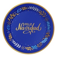 Plato de Feliz Navidad azul noche de 18 cm - 8 unidades