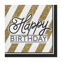 Servilletas de Golden Happy Birthday de 16,5 x 16,5 cm - 16 unidades