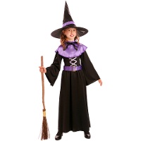 Disfraz de bruja morado y negro para niña