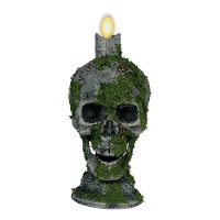 Calavera con vela, musgo y luz de 35 cm