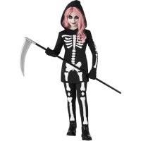 Disfraz de esqueleto terrorífico con capucha para niña