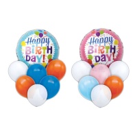 Bouquet de Happy Birthday en azul y rosa - 7 unidades
