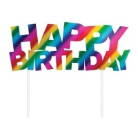 Topper para tarta de happy birthday arcoiris de 17,7 x 15,2 cm