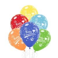 Globos de látex de Feliz cumpleaños de deportes de 30 cm - Sempertex - 12 unidades