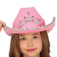 Sombrero de vaquera con corona rosa infantil