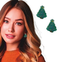 Pendientes de árbol de Navidad verde - 1 par