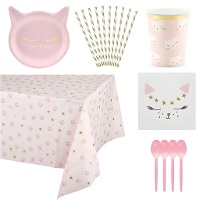 Pack para fiesta de gato rosa - 12 personas