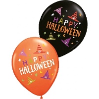 Globos de látex happy halloween con sombreros de bruja de 30 cm - 6 unidades