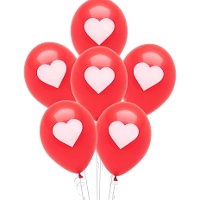 Globos de látex rojos con corazón blanco de 30 cm - 6 unidades