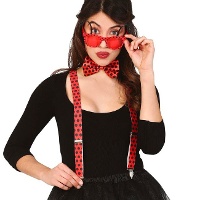 Conjunto de gafas, pajarita y tirantes de mariquita para adulta