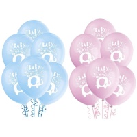 Globos de látex Blue Elephant Floral de 30 cm - Unique - 8 unidades