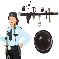 Cinturón con accesorios y casco de policía infantil