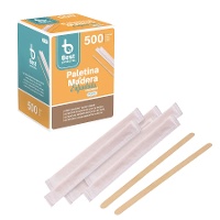 Paletina de madera para café de 14 cm con envase individual - 500 unidades