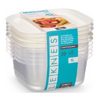 Tupper de 1 L cuadrado con tapa - 5 unidades