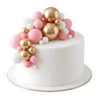 Topper para tarta de bolas rosas pastel, doradas y blancas - 32 unidades