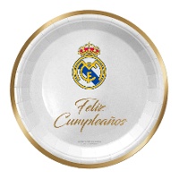 Platos de Real Madrid de Feliz cumpleaños de 23 cm - 8 unidades