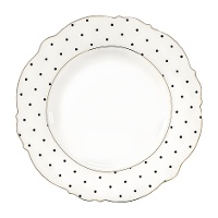 Plato de 20,4 cm blanco con topos negros y borde dorado