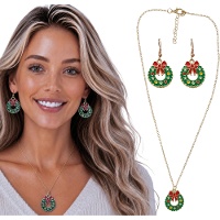 Set de collar y pendientes con diseño de corona navideña